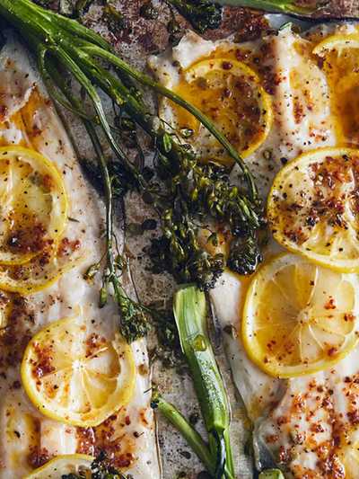 Sheet-Pan Trout With Garlicky Broccolini