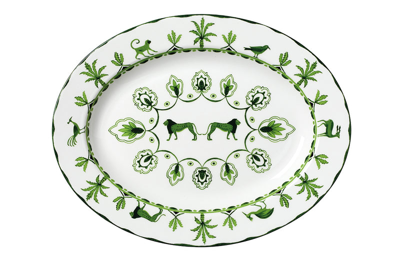 14.5" Oval Rimmed Platter Sultans Garden Green